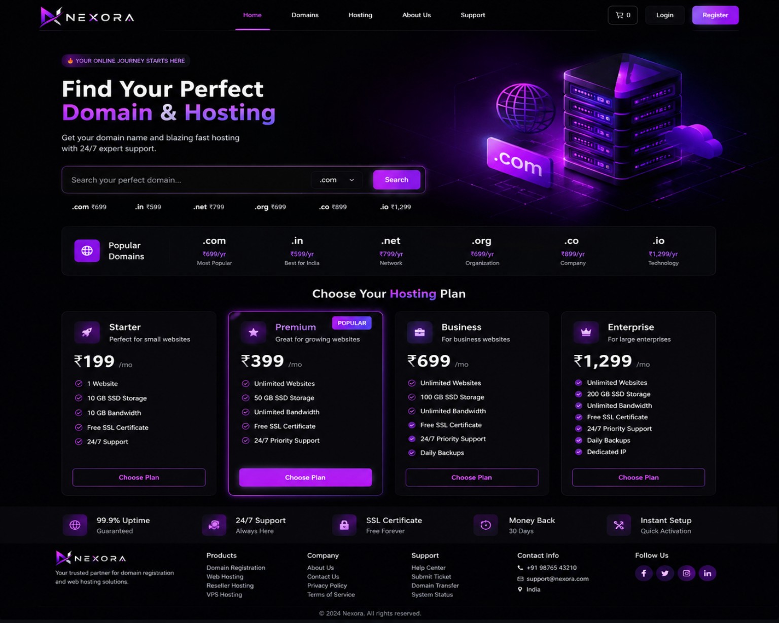 Search and register a domain with Nexora Host